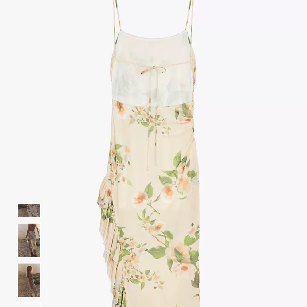 Zara Cream Floral Midi Dress with Spaghetti Straps - Picture 5 of 7